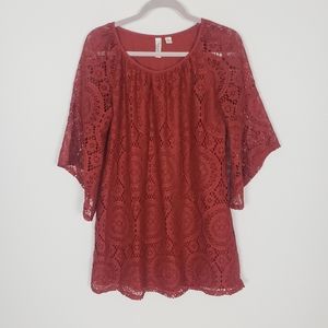 5/$12 Tacera Loose Flowy Crocheted Lined Dress Rust/Orange Size M